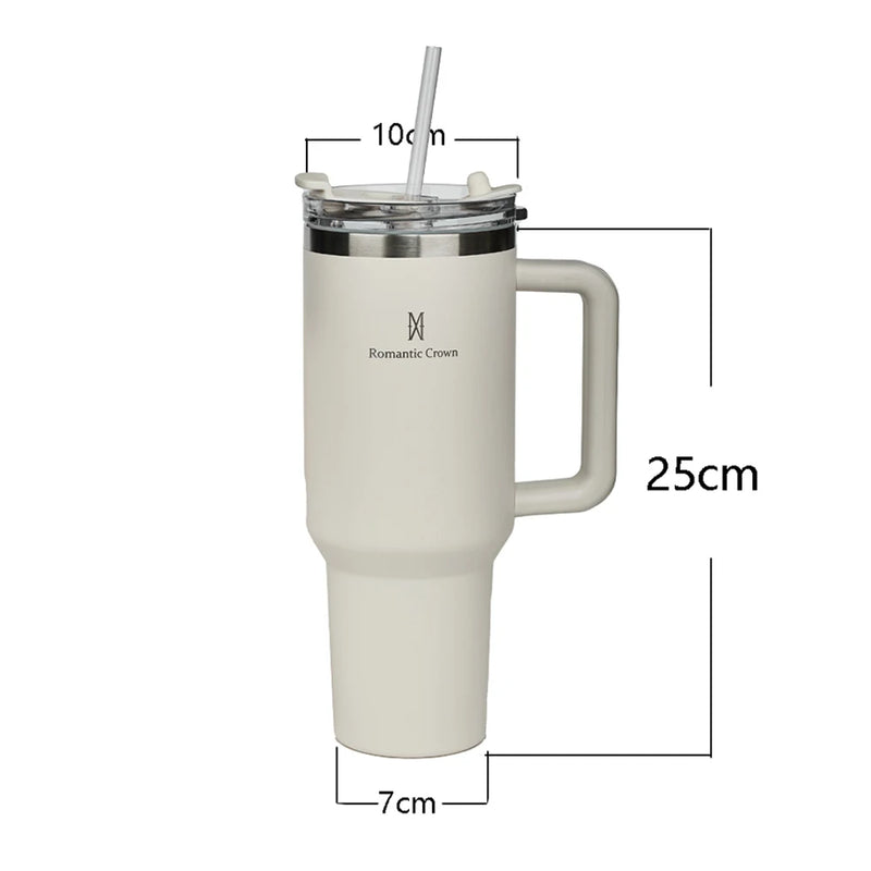 Copo Térmico 1,2L com Canudo – Inox 304, Tampa 2 em 1, Alta Isolação