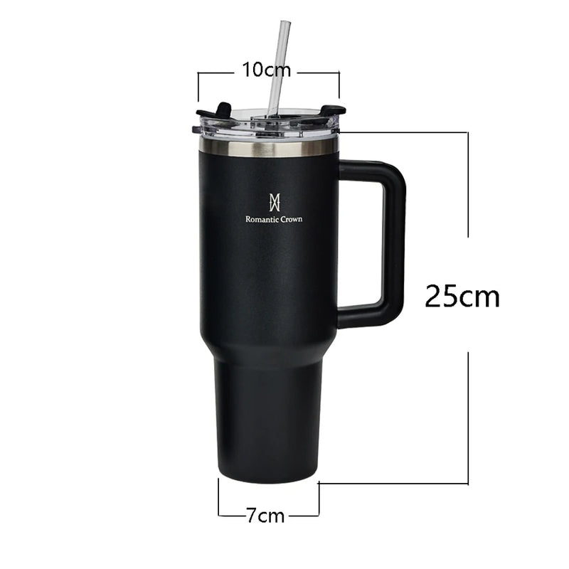 Copo Térmico 1,2L com Canudo – Inox 304, Tampa 2 em 1, Alta Isolação