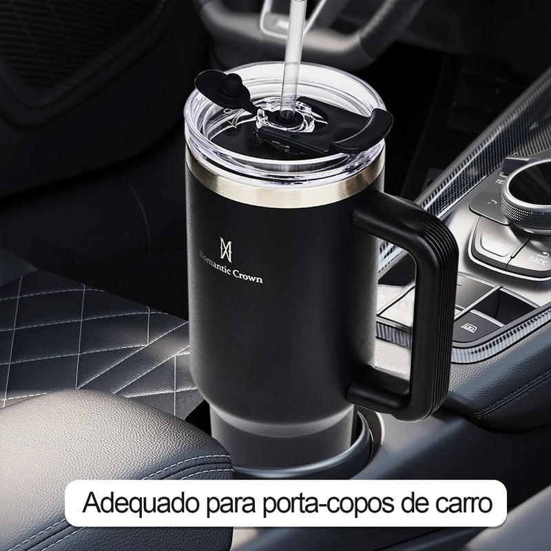 Copo Térmico 1,2L com Canudo – Inox 304, Tampa 2 em 1, Alta Isolação