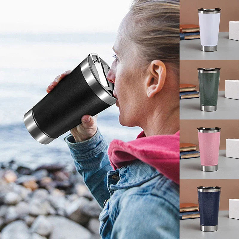 Copo Térmico Inox 473ml com Tampa, Abridor e Lâmpada – Estilo, Praticidade e Inovação em Um Só Produto!
