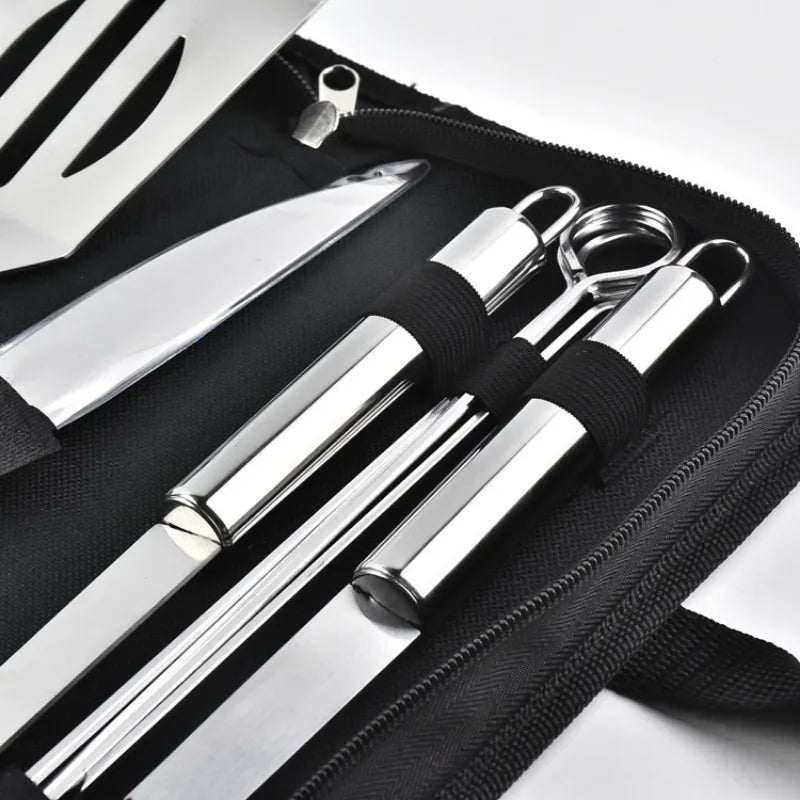 Kit Churrasco Completo com Bolsa – em Aço Inoxidável para Assados e Grelhados