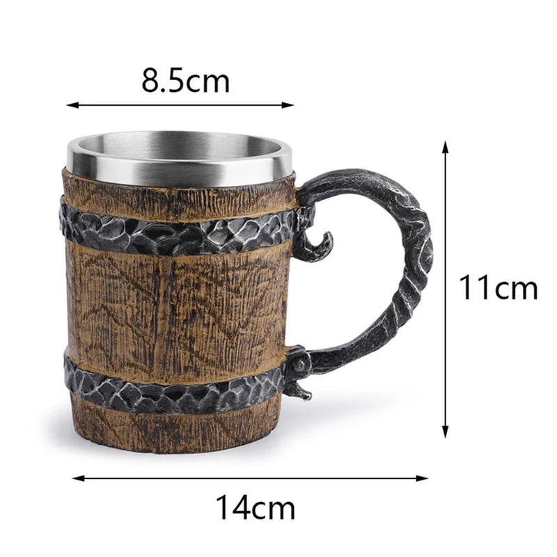 Caneca Viking Estilo Madeira com Isolamento Térmico – 500ml