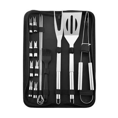 Kit Churrasco Completo com Bolsa – em Aço Inoxidável para Assados e Grelhados