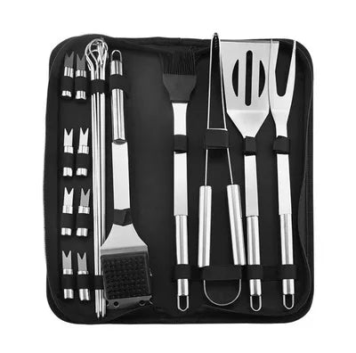 Kit Churrasco Completo com Bolsa – em Aço Inoxidável para Assados e Grelhados