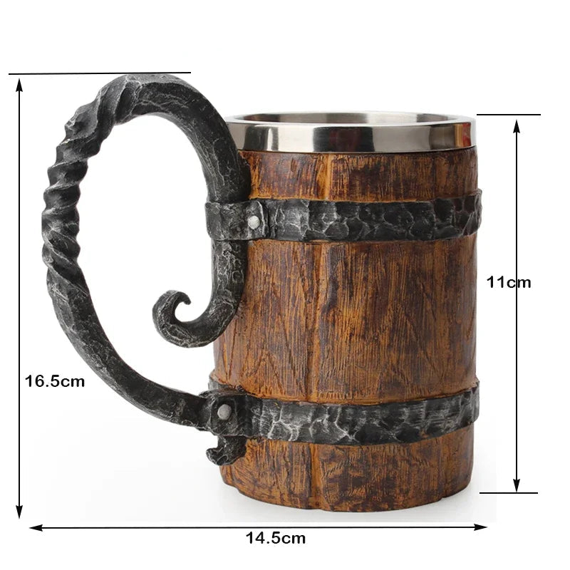 Caneca Viking Estilo Madeira com Isolamento Térmico – 500ml