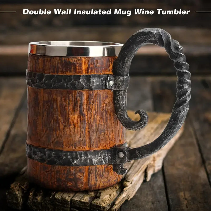 Caneca Viking Estilo Madeira com Isolamento Térmico – 500ml