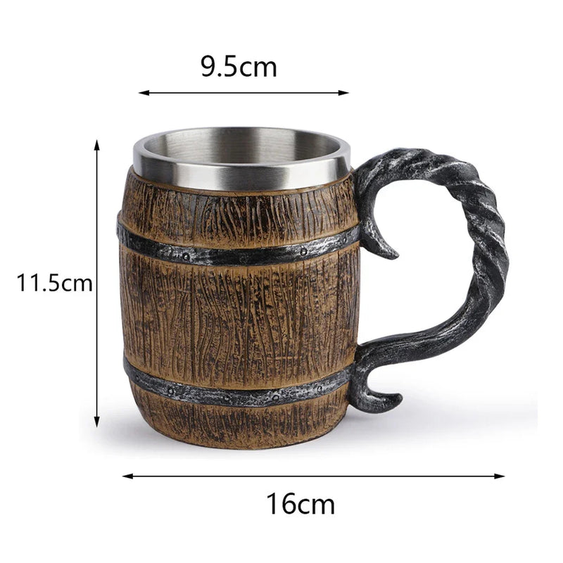 Caneca Viking Estilo Madeira com Isolamento Térmico – 500ml