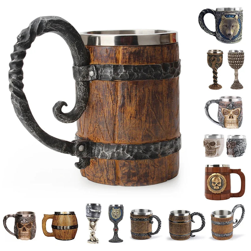 Caneca Viking Estilo Madeira com Isolamento Térmico – 500ml